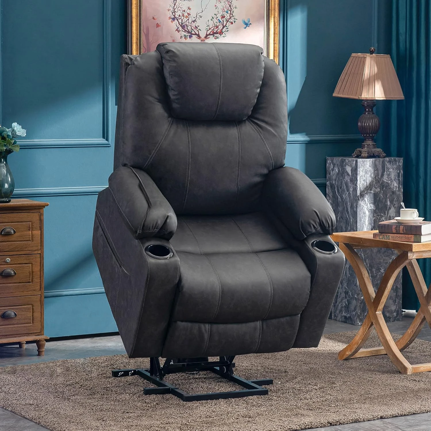 Electric Power Lift Recliner Chair Sofa with Massage and Heat for Elderly, 3 Positions, 2 Side Pockets