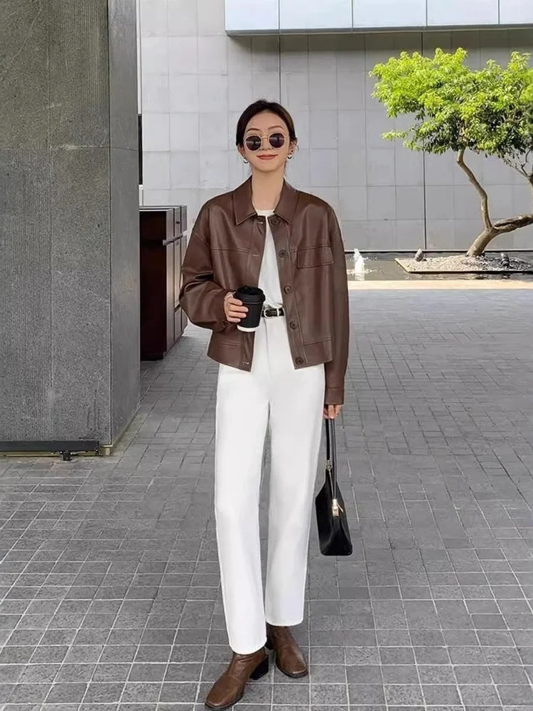 Bla ort PU Leather Jaet Women's Spring Autumn Cool Sle Biker Jaet Korean Version Small Size Faionable Top