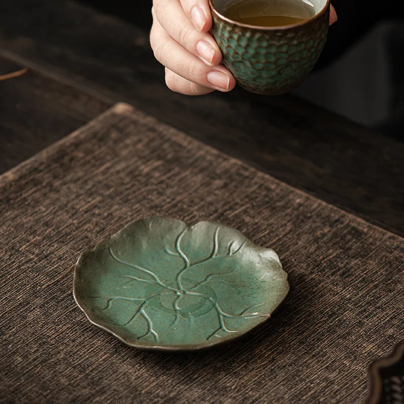 Japanese Kiln Green Field Coaster Handmade for Homeretro Ceramic Insulation Pad Tea Tray Tea Ceremony Accessories
