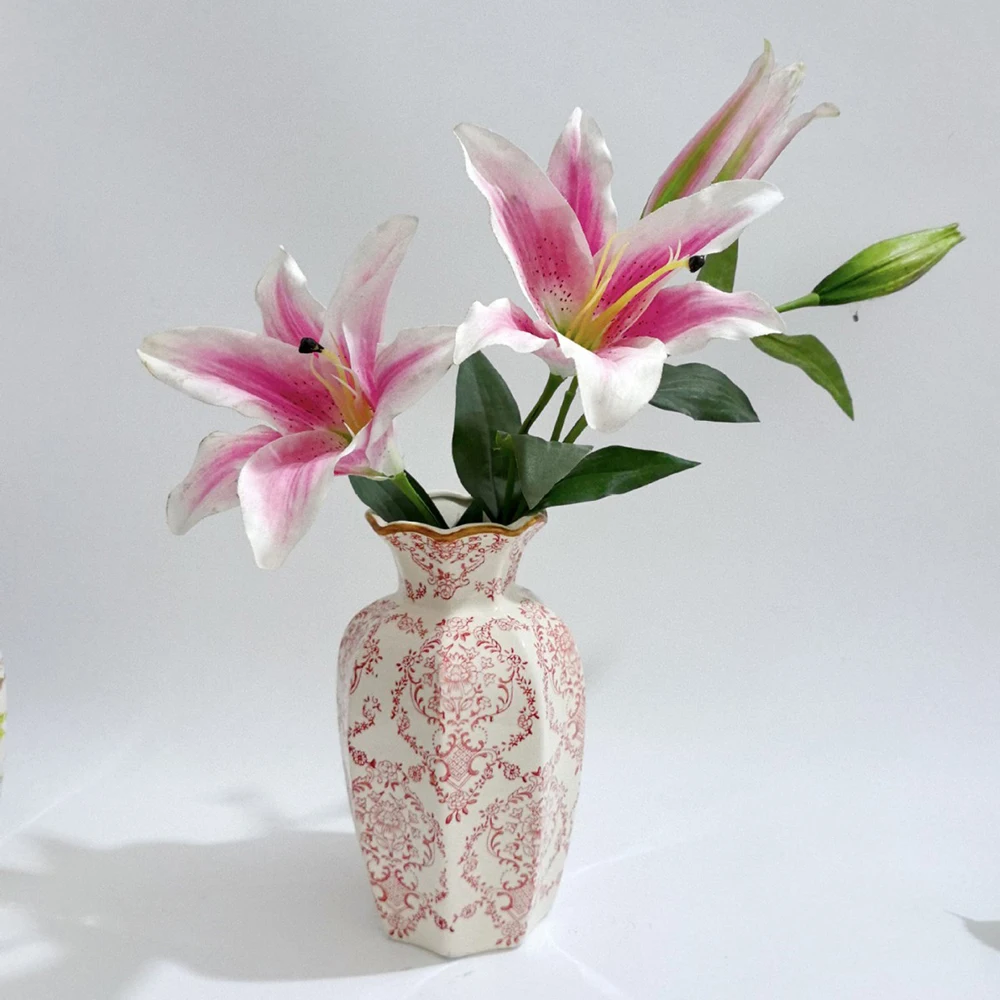 Hand-Painted Red White Porcelain Vase Elegant Home Decor for Living Room Entryway Desktop Flower Arrangement Ornament