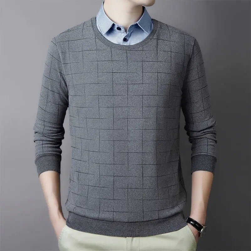 Spring Autumn Men Fake New Two Polo Shirts Streetwear Fashion Male Clothes Tees Business Casual Plaid Warm Basic Long Sleeve Top