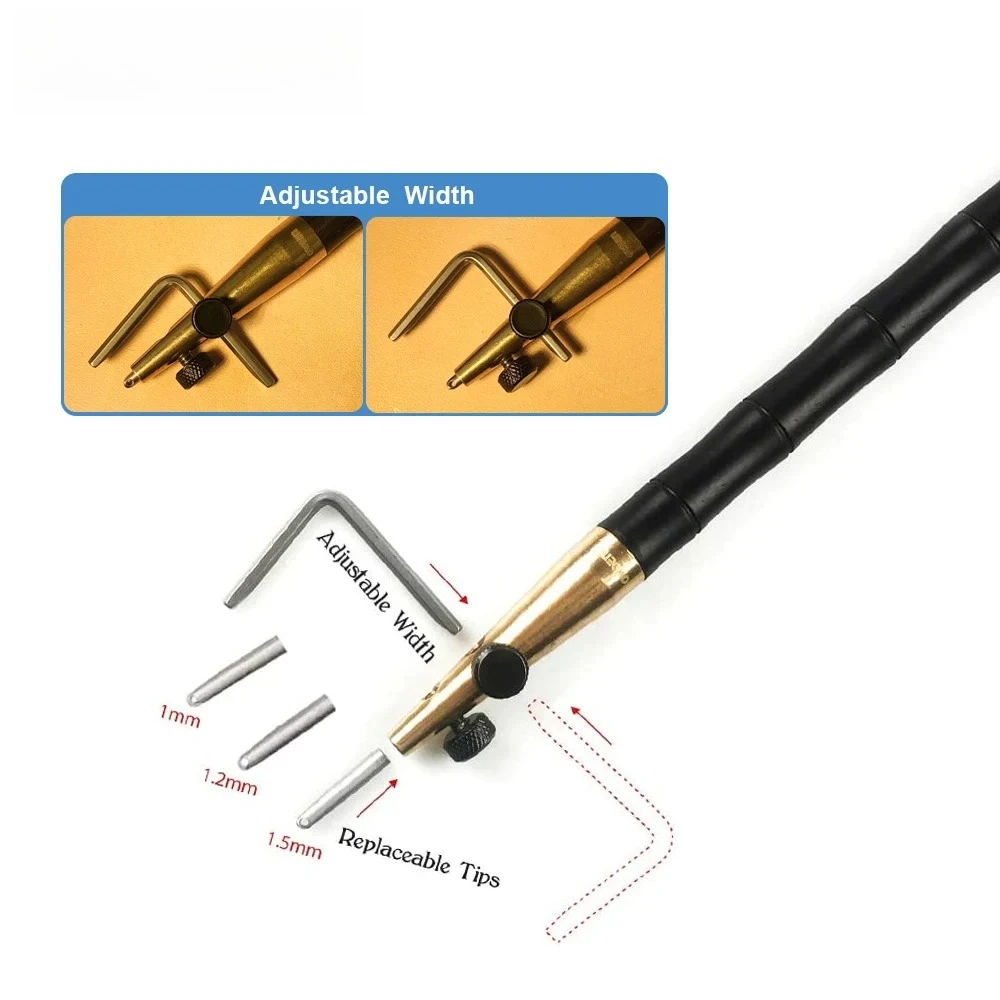 DIY Process Adjustable Crease Edge for Sewing Leather Slotting Tool Three in One Leather Slotting Tool Set (1.0-1.2-1.5mm)