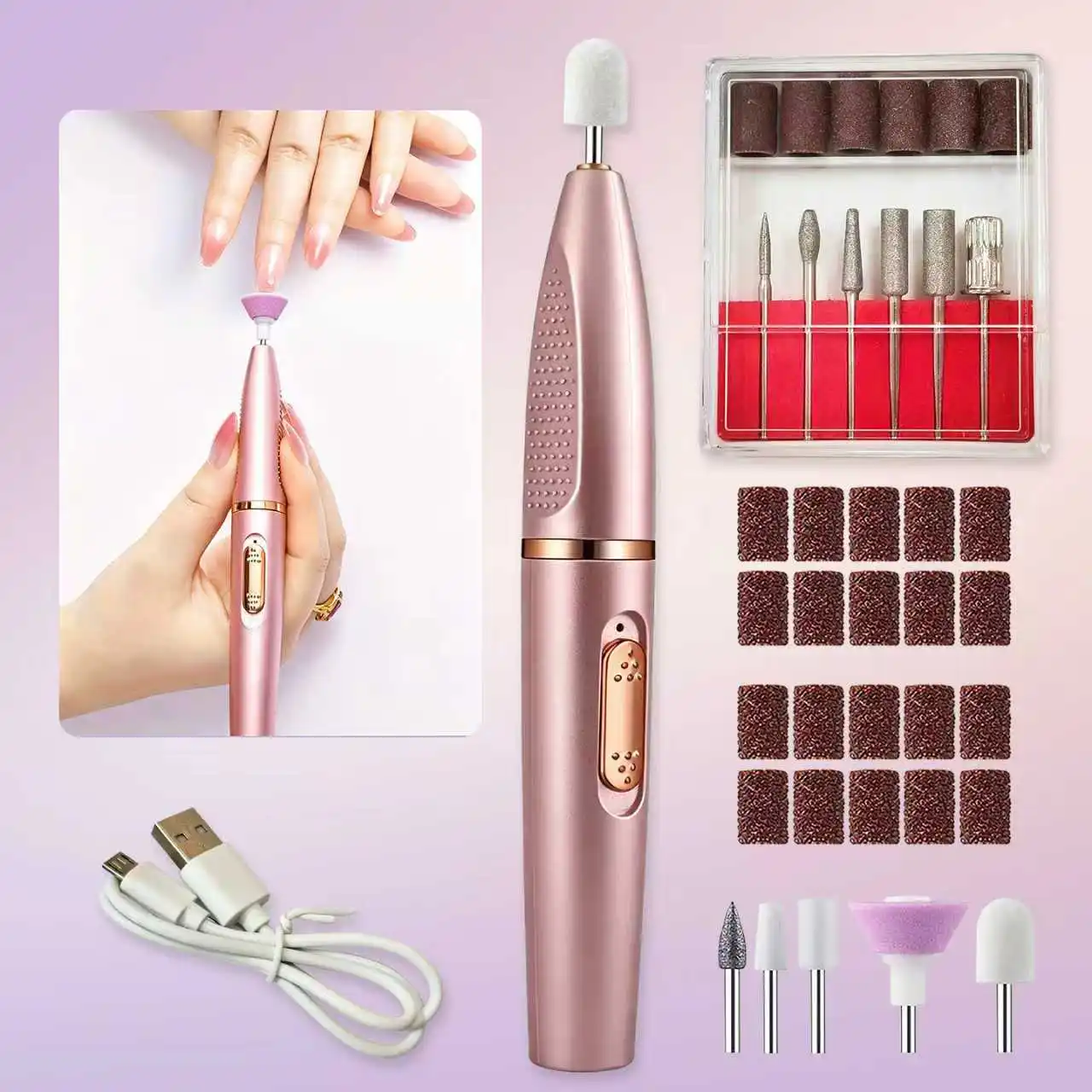 USB Electric Nail Drill and Portable Nail Tool Set, Including Nail Drill and Polishing Tools, Electric Nail File, Nail and Pedicure Tools, Suitable for Home Use, and an Excellent Gift for Friends and Family