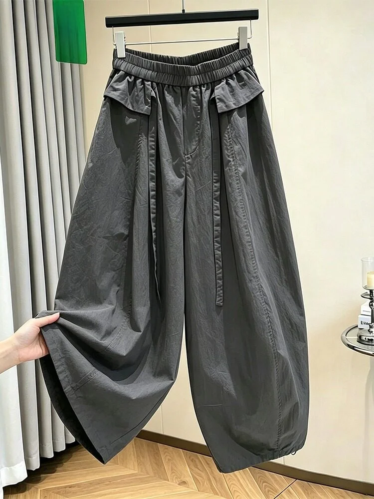 Korean Style Wide Leg Pants Women Summer Large Size Loose Casual Thin Nine Points Pants Flared Knife Balloon Pants