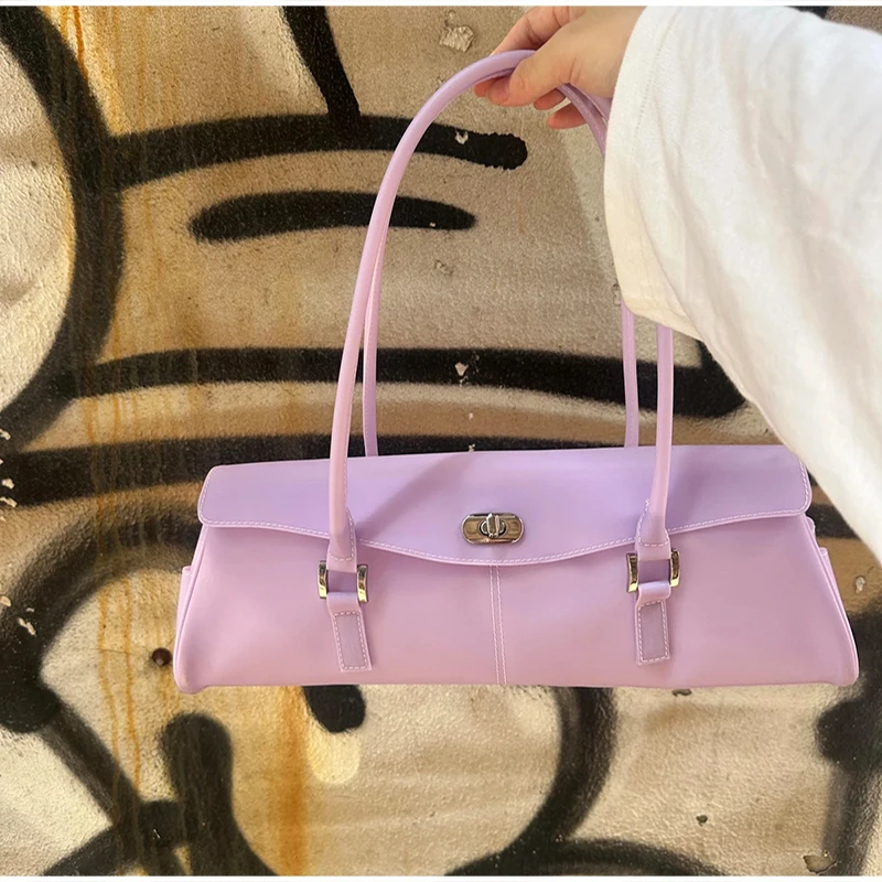 Transparente Macaron-Farbene Schnallen-Flip-Hobo-Unterarmtasche, Leichte Damen-Handtasche mit Obergriff, Französisch-Schicke Lange Henkeltasche – Detail 10
