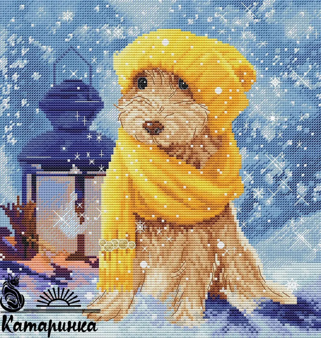 Bufanda amarilla para decoración del hogar, punto de cruz, hilo de algodón ecológico, bordado, pintura colgante, regalo, cachorro 34-35