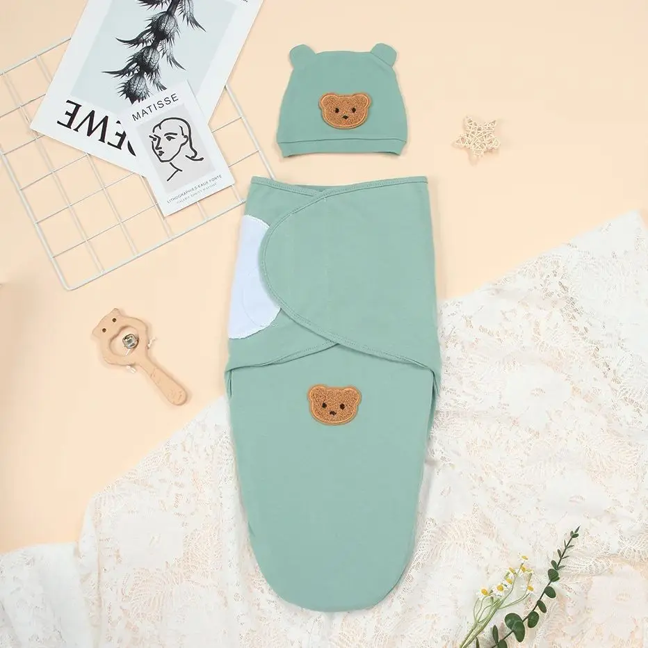 

Infant Swaddle Blankets and Baby Hats, Soft Baby Swadding Wrap for 0-3 Months, Swaddle Design Imitates the Shape(Light Green)