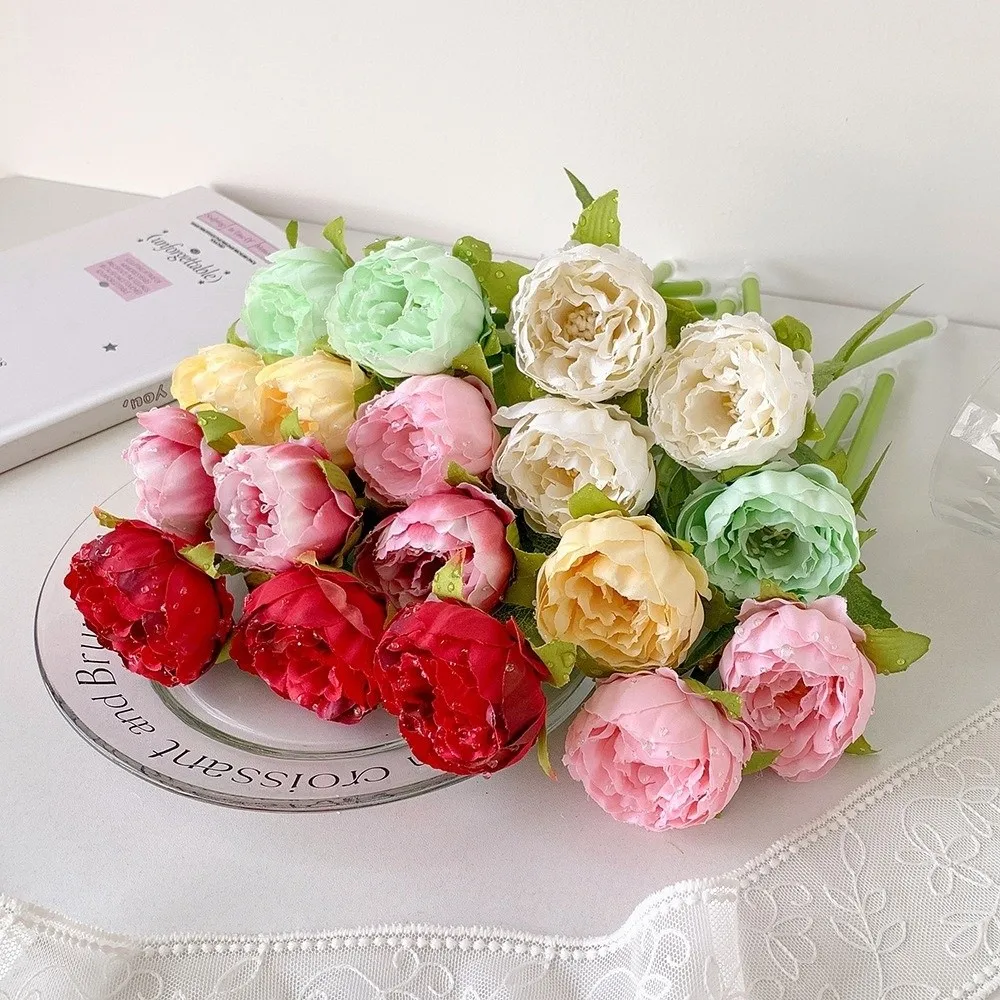 Fake Rose Artificial Flowers Ballpoint Pen Simulation Peony Writing Smoothly Neutral Gel Pens Desktop Ornament DIY Vase Decor