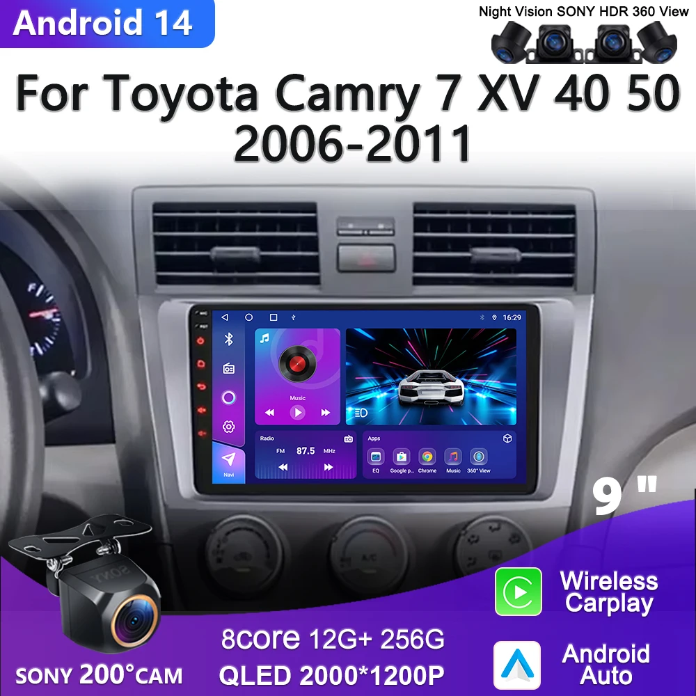 

Android 14 Car DVD Multimedia Player For Toyota Camry 7 XV 40 50 2006-2011 Auto Radio GPS Navigation NO 2din Carplay Dash Cam 5G