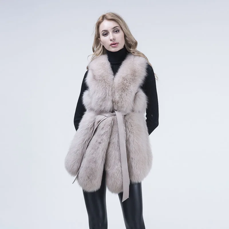 MISSJANEFUR Fur Coat Women Purple Luxury Real Fox Fur Vest Gilet Fashion Belted Female Winter Jackets