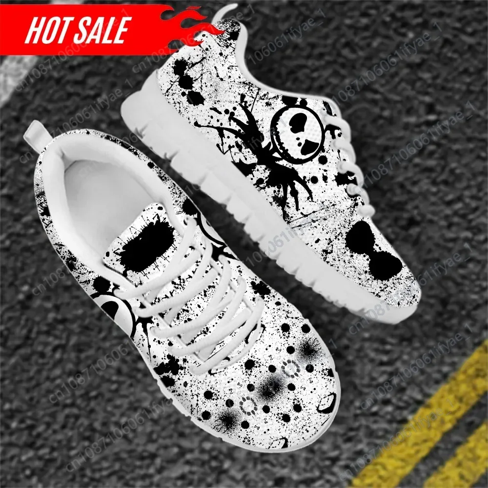 Lightweight Lace-up Running Sneakers Nightmare Christmas Print Women‘s Casual Flats Round Toe Lace-up Tennis Shoes