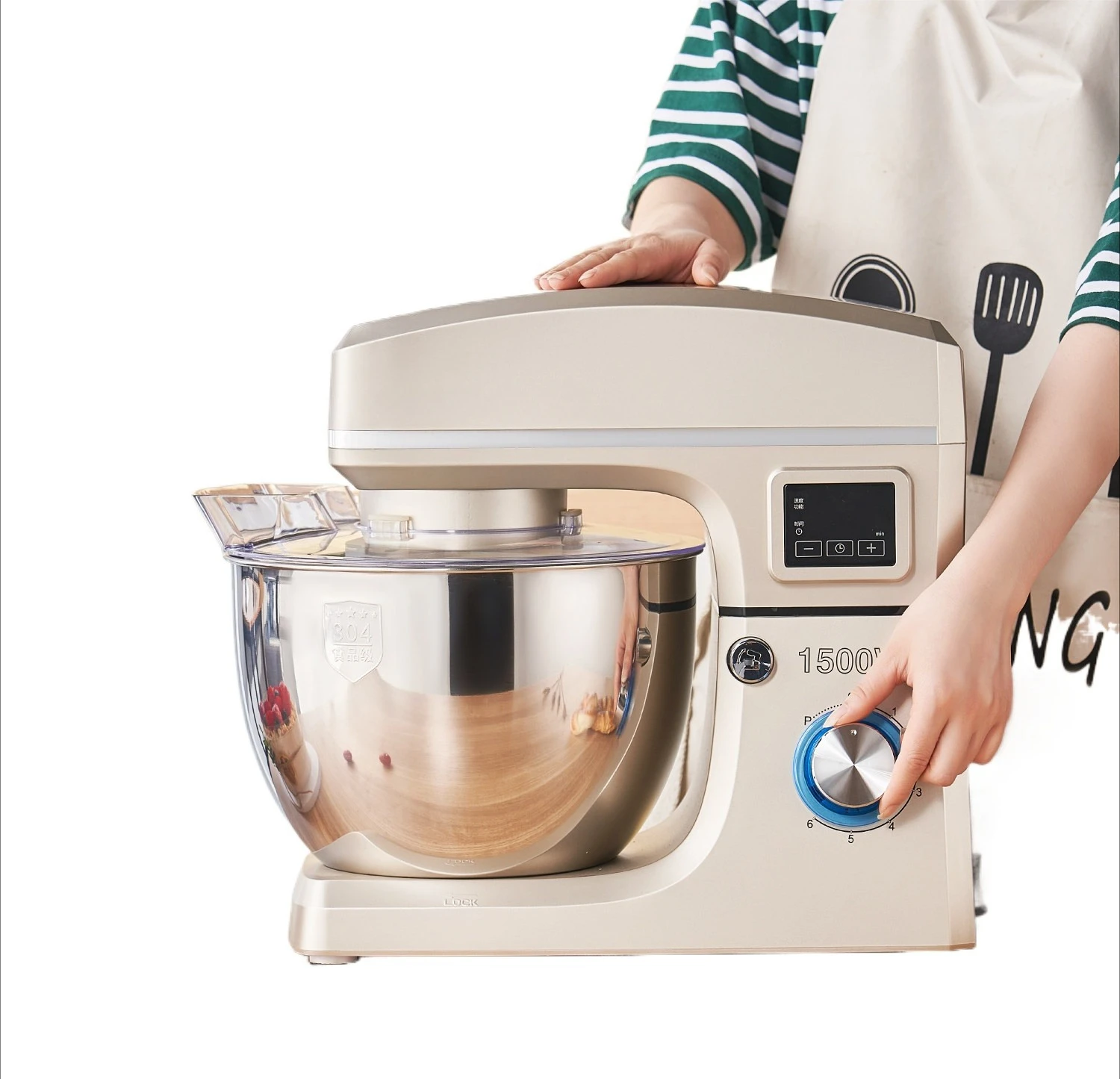 Stand mixer, compact fully automatic dough kneading and mixing machine, large capacity, 6-speed speed regulation, powerful motor