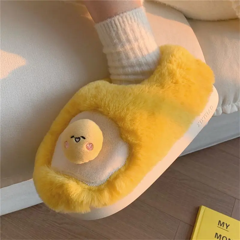 جديد لطيف البيض المقلي على شكل نعال قماش المرأة الجدة مشمس الجانب متابعة الصوف مبطن أحذية داخلية السيدات المنزل الانزلاق على النعال #4