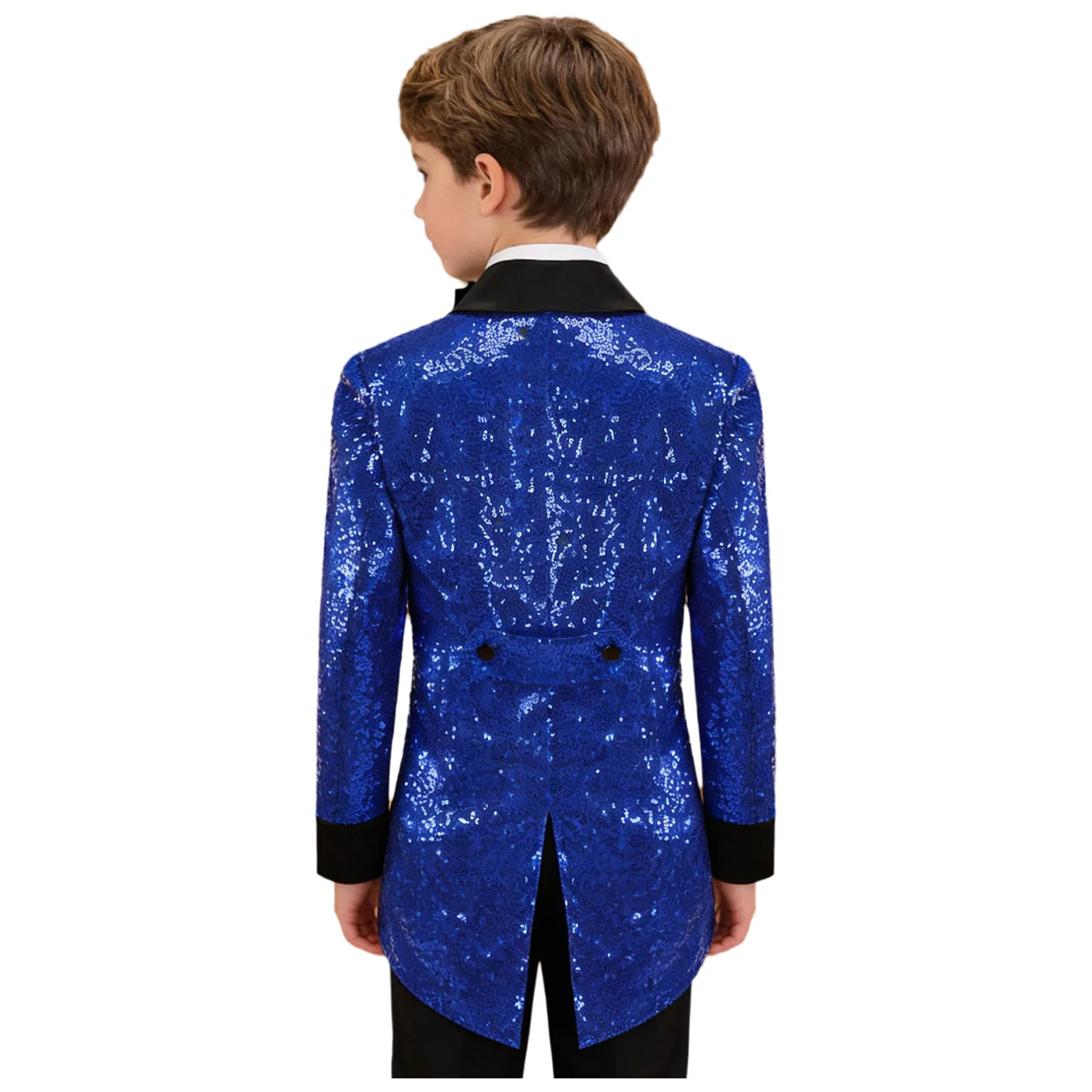 Kids Boys Glittery Sequins Tuxedo Blazer with Bowtie Child Long Sleeve Gentleman Tailcoat Jacket Wedding Formal Party Magic Show