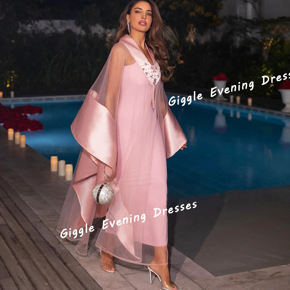 

Giggle Crepe ILLUSION Beaded Neckline Prom Gown Saudi Arab Ankle-Length Fashion Formal Evening Party Dresses for Women 2024