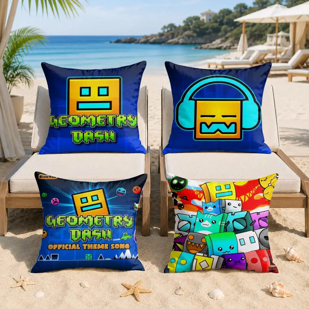 G-Geometry Dash V-Video Cushion Cover Silky Short Plush Invisible Zipper Dustproof Sofa Pillow Case For Home Decor