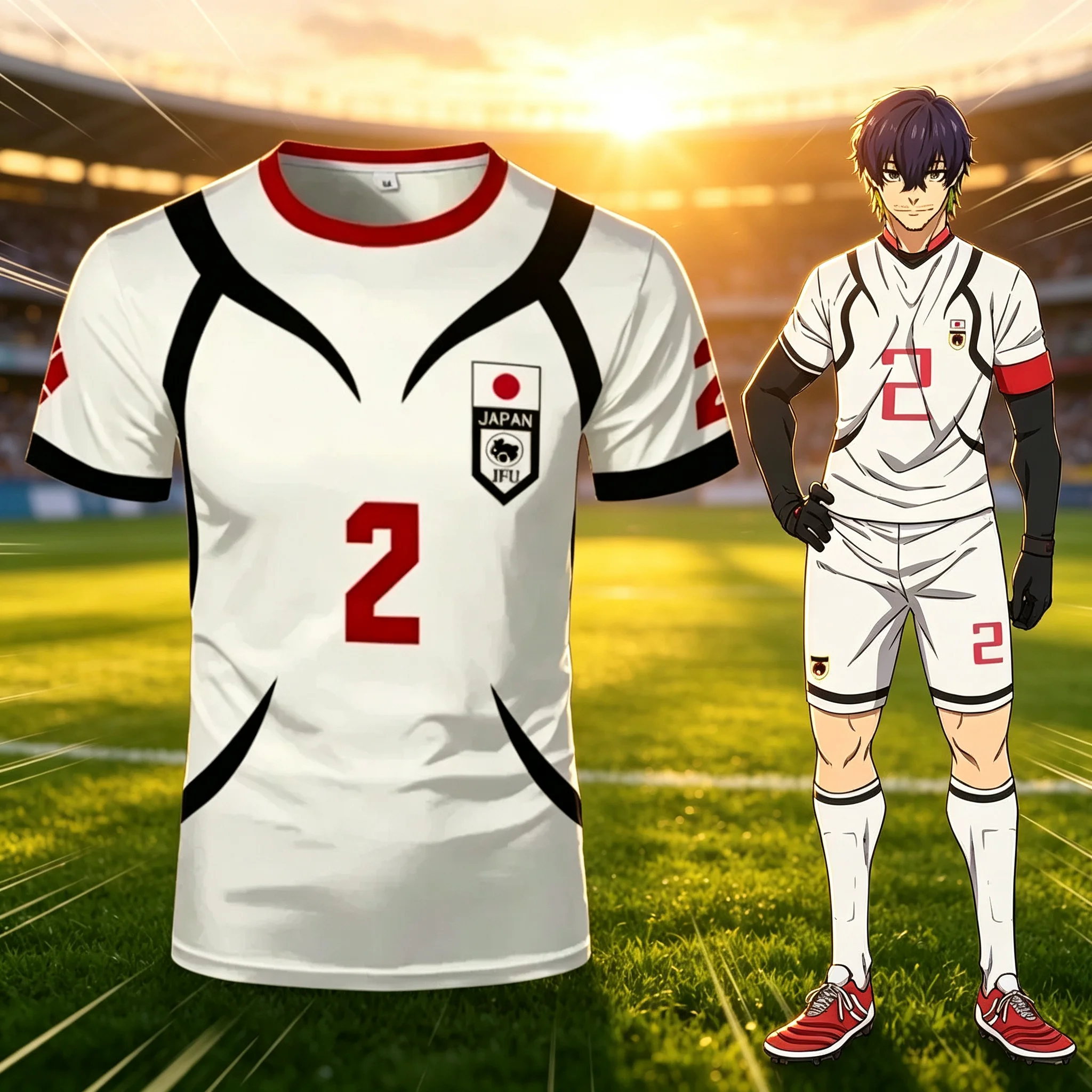 Blue Lock Anime casual Shirt Cosplay Costumes #2 Japan U20 Aiku Football Jersey Oliver Aiku Soccer Training T-Shirt 3D Printing