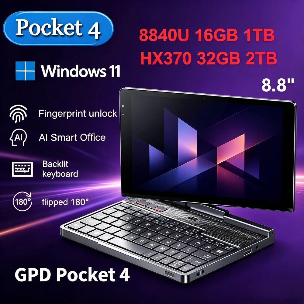 

GPD Pocket 4 Compact - Lightweight Portable Office Processor with Full Functional Ports Modular Interface for Business 8.8-i
