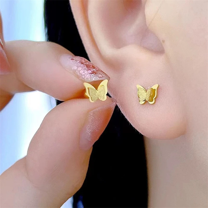 316L الفولاذ المقاوم للصدأ موضة جديدة مجموعة مجوهرات مقاومة للماء لا حساسية فراشة سحر سلسلة القلائد سوار أقراط للنساء