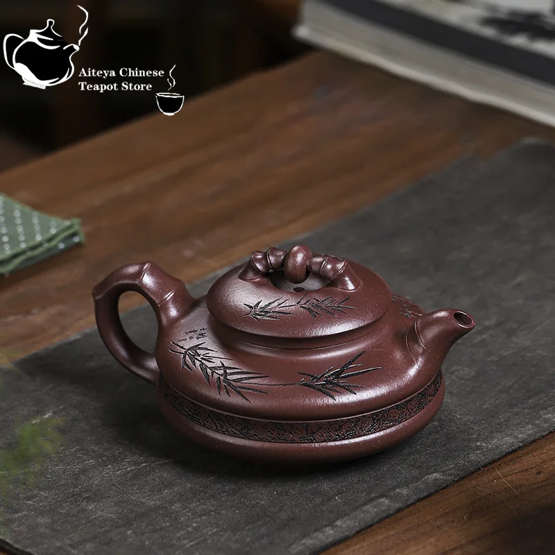 Yixing-Handmade Purple Clay Pot, Huanglongshan Original Mine, Purple Mud Bamboo for Running Kung Fu Tea Set, Chinese Tea Potting