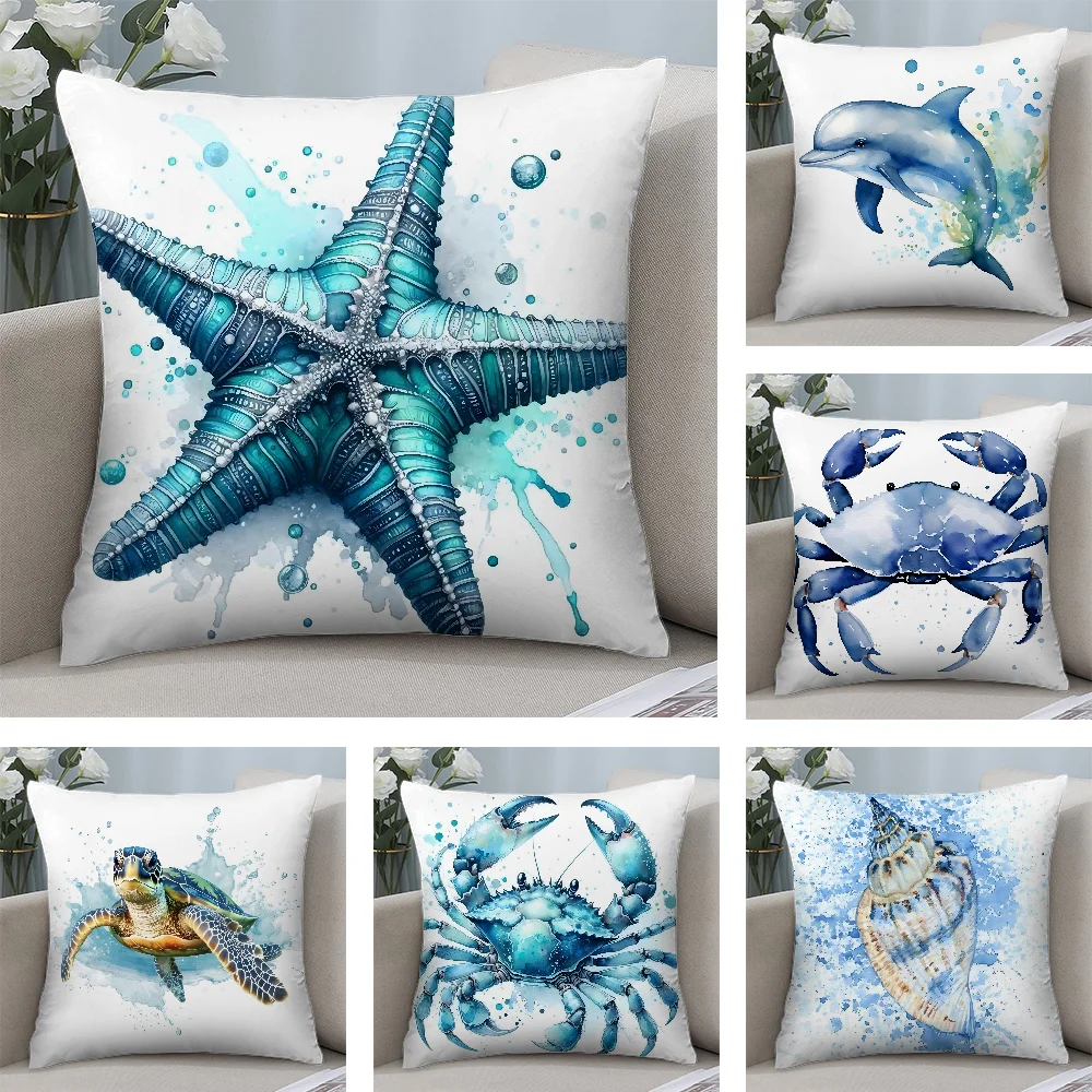 

Sea Animal Turtle Coral Pillow Case Plush Fabric Soft Double Sided Print Sofa Cushion Cover Throw Pillow Covers