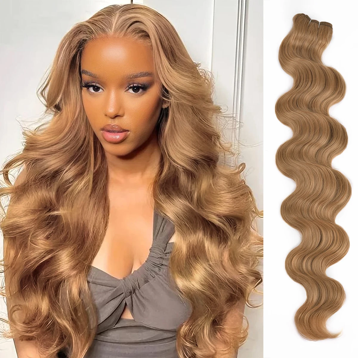 

22-дюймовые объемные пучки волос Ombre Blonde, натуральные синтетические волосы для наращивания для женщин, свободные пучки волос с глубоким плетением