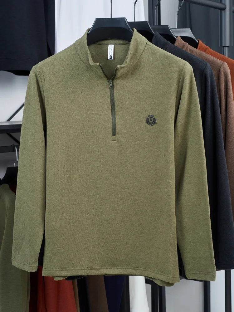 الخريف والشتاء الرجال الجديدة بأكمام طويلة على الوجهين المخملية مريحة الدافئة سستة رياضية رائعة العلامة التجارية المطرزة