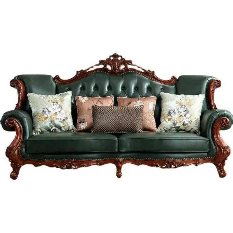 

Американский диван из массива дерева в стиле лёгкой роскоши, комплект для небольшой квартиры, простой кожаный большой диван, роскошный.