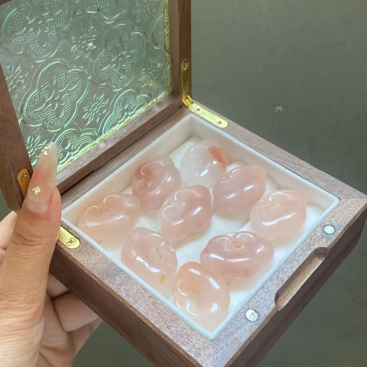 

Подвеска с замком Ruyi из натурального нефрита и персика с начинкой, благоприятное облако, розовая