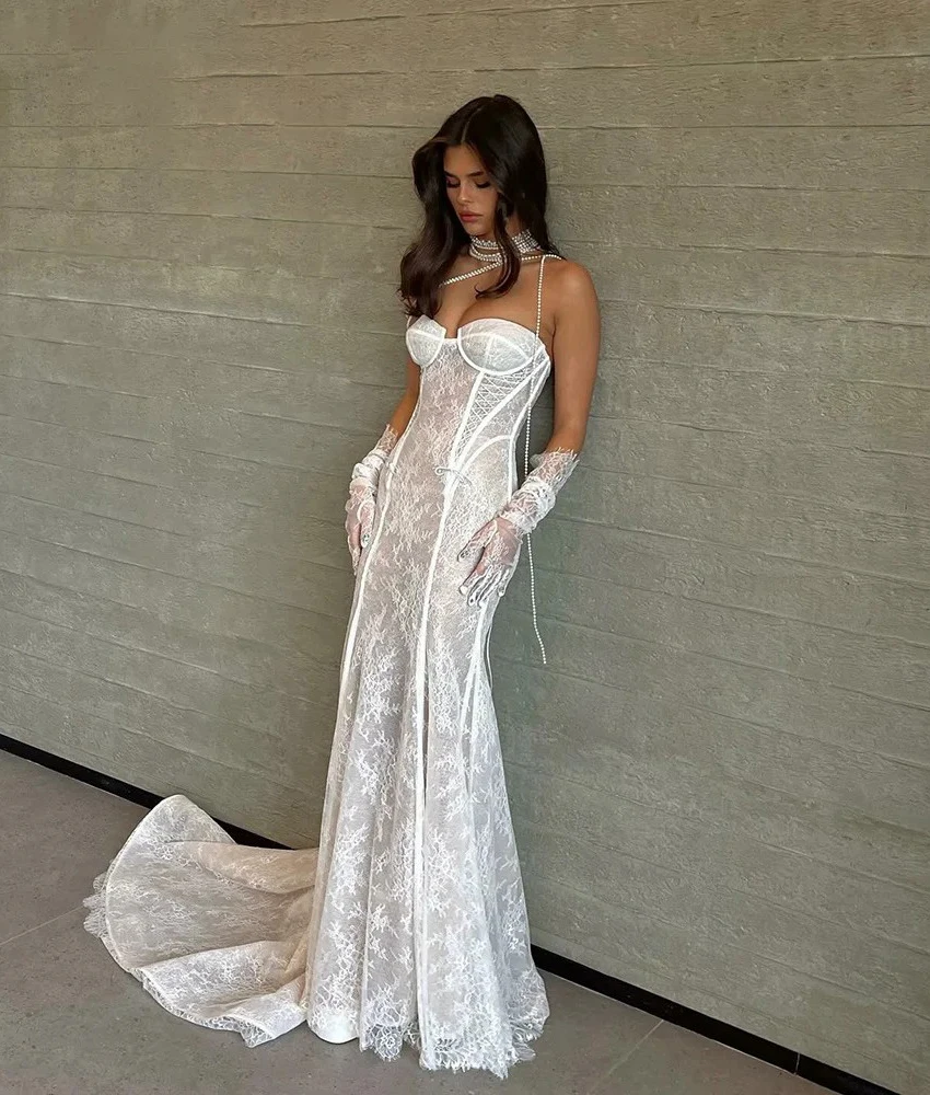 

MCDV сексуальное кружевное вечернее платье русалки со съемными рукавами, высокое качество, милое платье без рукавов длиной до пола, платья для выпускного вечера