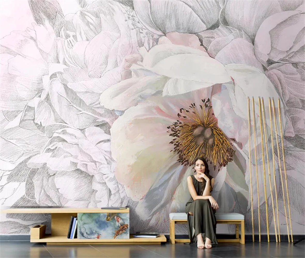 Luxury Peony Flower Custom Mural American Retro Gold Foil Flower Wallpaper Living Room Sofa Background