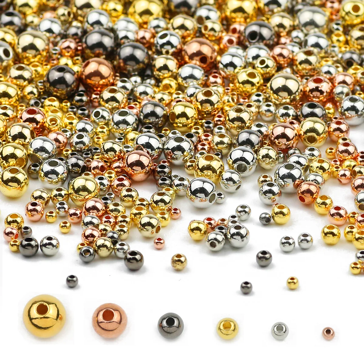 50~500pcs 3~10mm Round Spacers CCB Material Gold Plated Silver Loose Beads For Jewelry Making Accessories DIY Necklace Bracelet