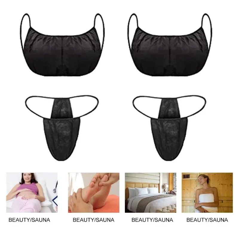 25Sets Zwart Wegwerp Niet-Geweven Bh Tops String Vrouwen Ondergoed Ademende Lingerie Beha Voor Schoonheidssalon Spa Sauna