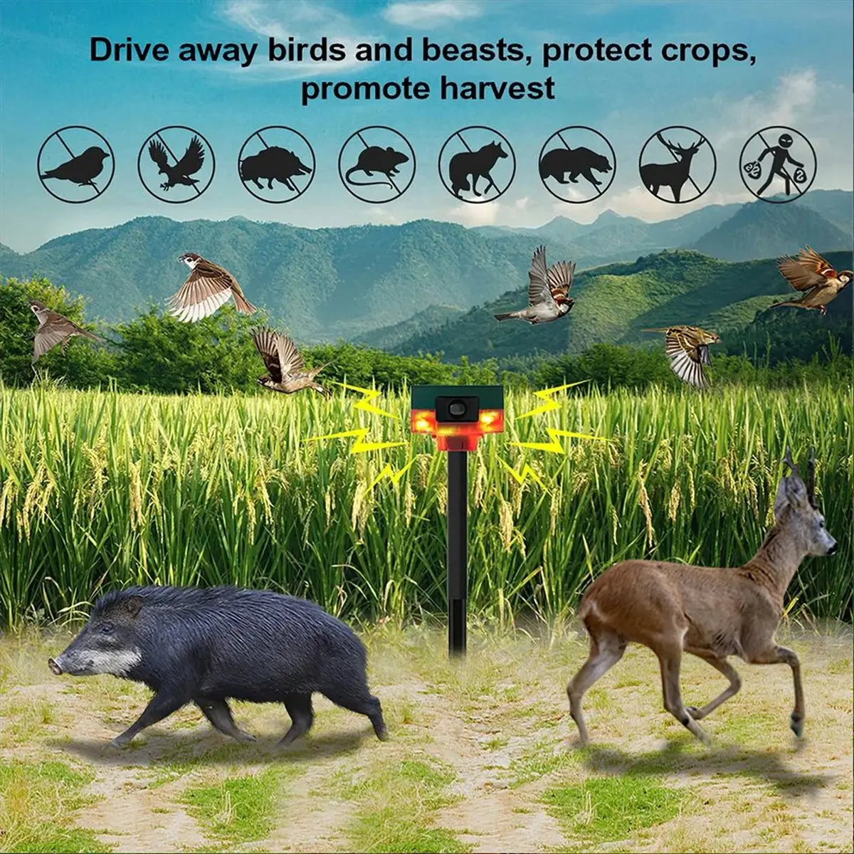 didyou-ソーラー赤外線アラーム-モーションセンサー検出器-屋外防水動物撃退セキュリティアラーム-129db-犬の吠え声-イエロー