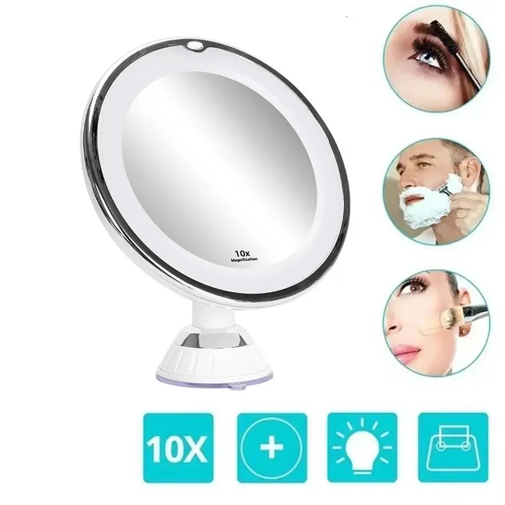 Flexibler Reise-Make-up-Spiegel mit 10-facher Vergrößerung, 3-farbige Beleuchtungsmodi, Touchscreen, LED-Licht, Desktop-Spiegel, tragbar, dimmbar