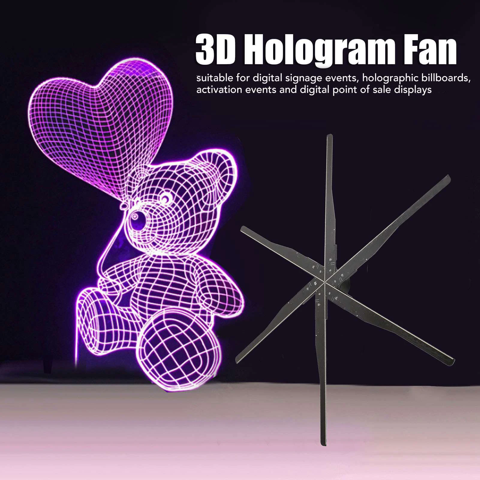

3D-голограммный вентилятор 3D-голографическая рекламная машина Воздушная визуализация Вращающаяся подвеска 1532 Лампа с бусинами 6 листьев Голограммный проектор