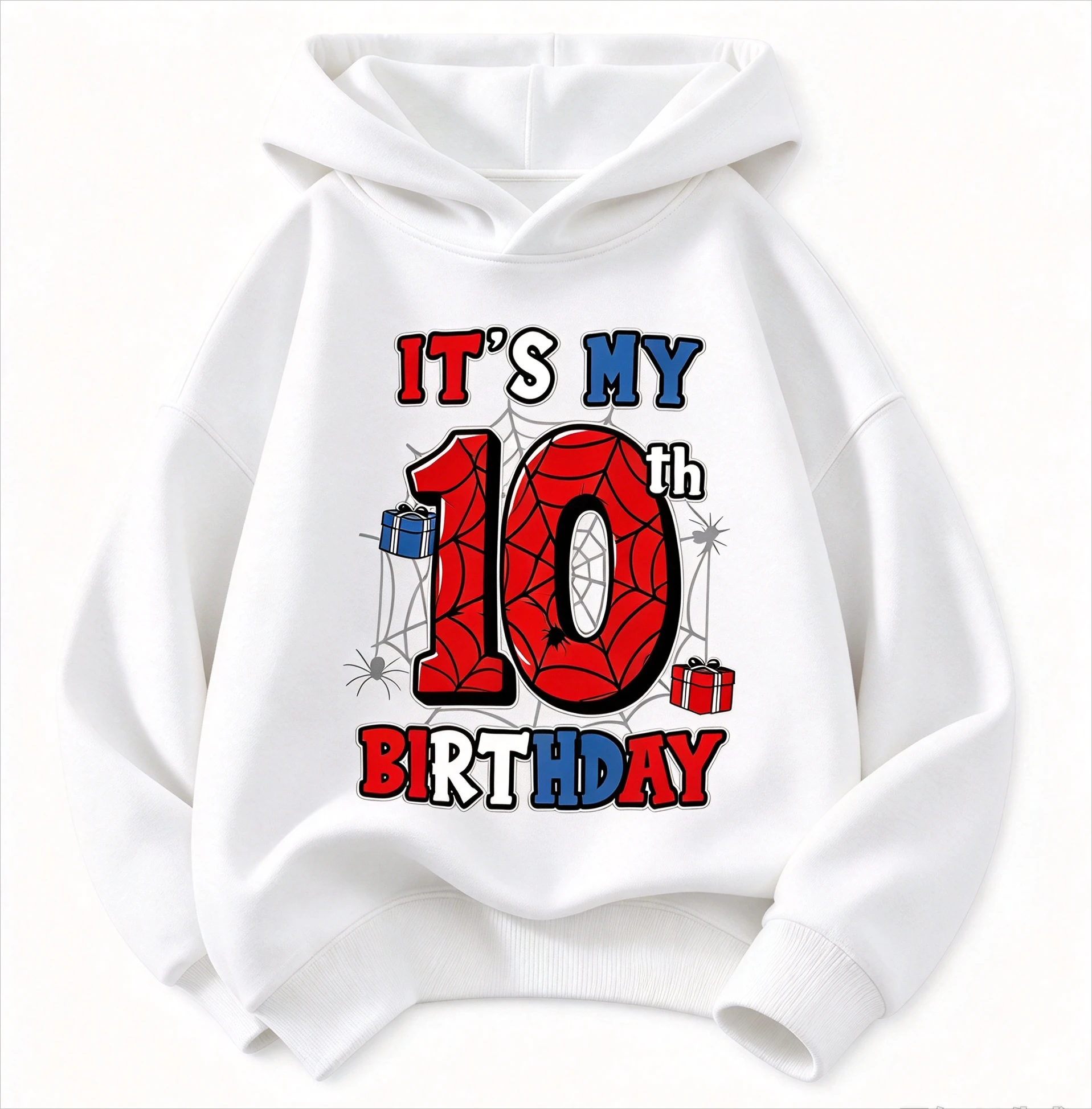 Kids Birthday Hoodie It's My 1-10th Birthday Spider Web Graphic Hooded Sweatshirt Boys Birthday Party Pullover Top