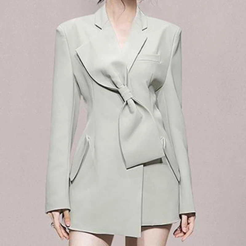 Korean Fashion Women's Blazer Notched Collar Removable Bow Long Sleeve Single Breasted Suit Jackets Autumn 2023 New Tide