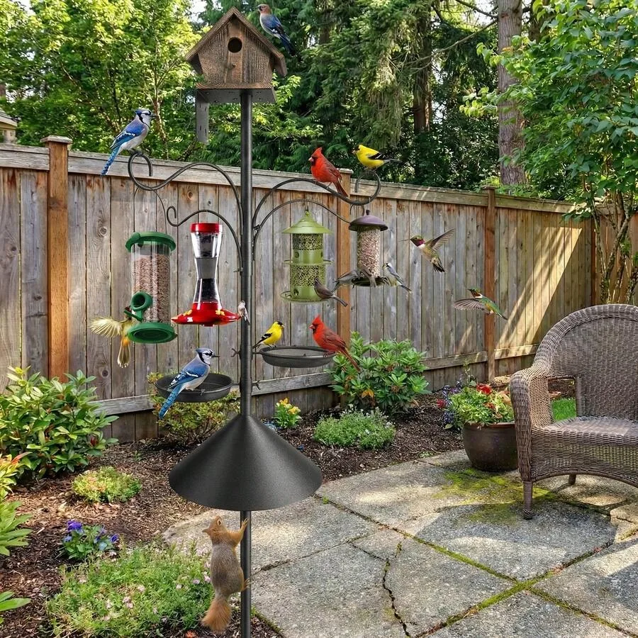

eiibiicii 92' Heavy Duty Bird Feeder Pole With Squirrel Baffle, Adjustable Outdoor Wild Bird Feeding Kit With Shepherd Hooks An
