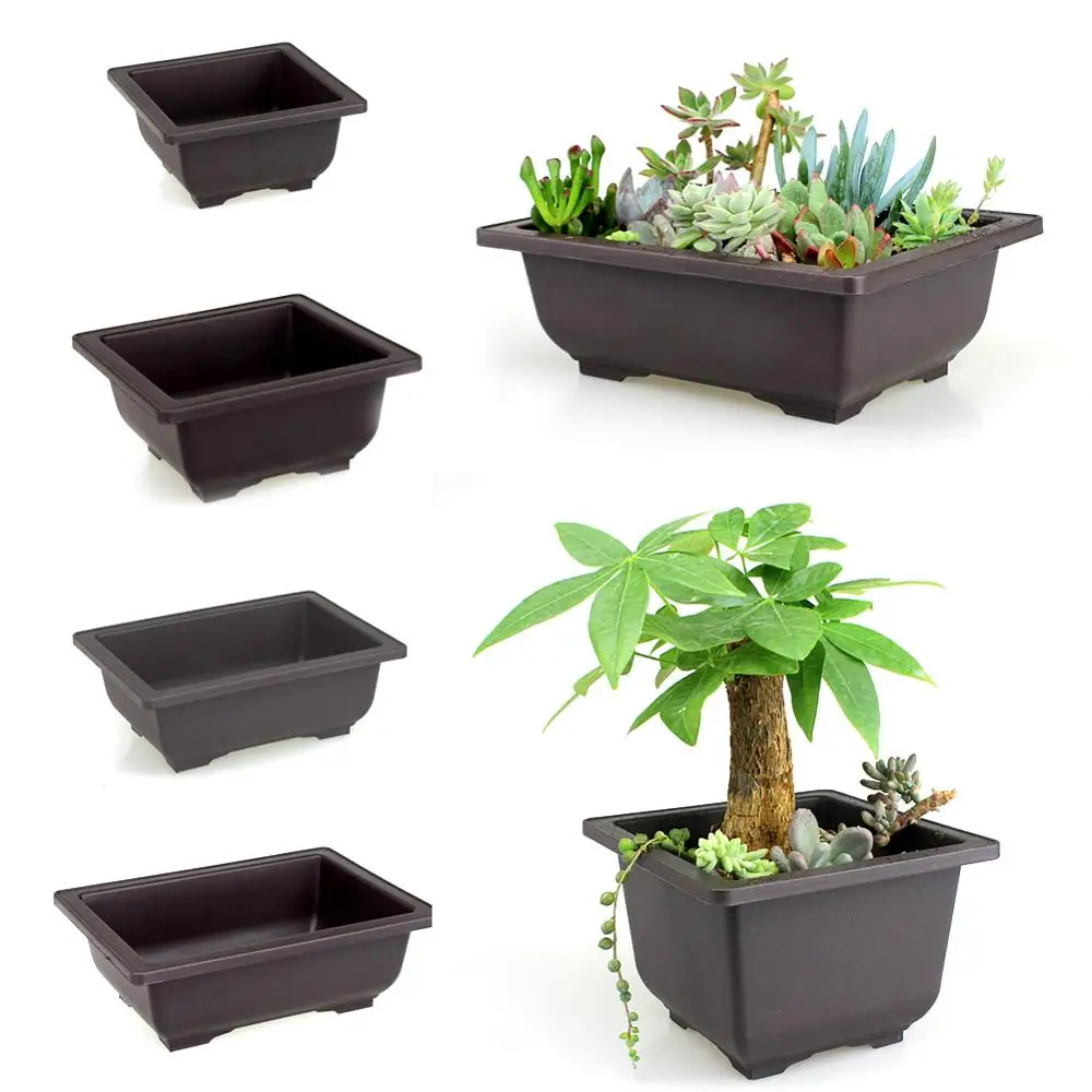 Training Pots or Tray Plastic Bonsai Plants Pot Square for Flower Succulent Plastic Plant Pots with Square Trays Planter