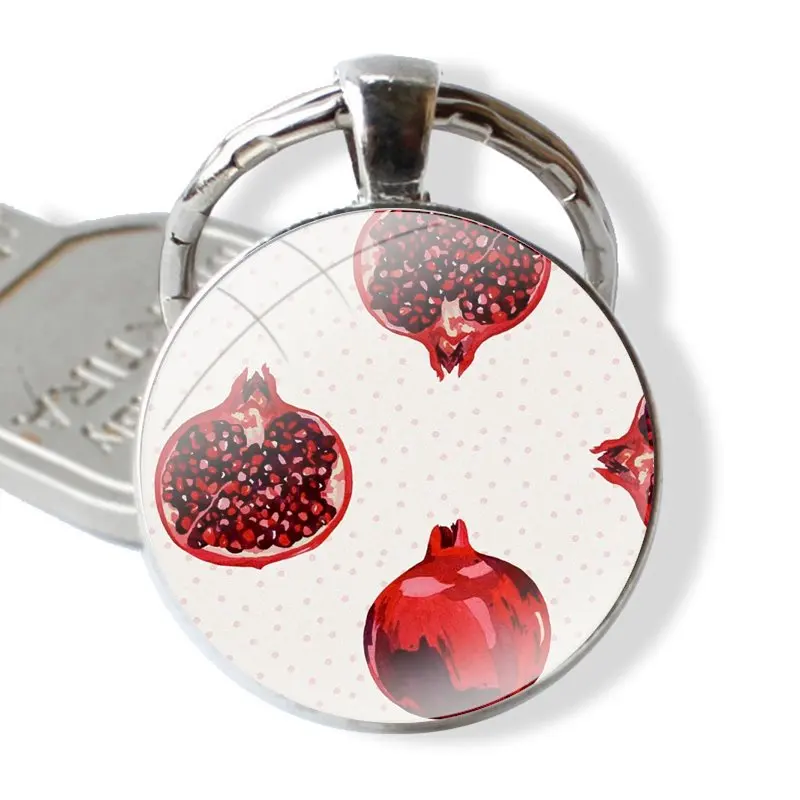 Food fruit red pomegranate and Cherry Keychain Handmade Glass Cabochon Key Ring Holder Pendant Key Chains