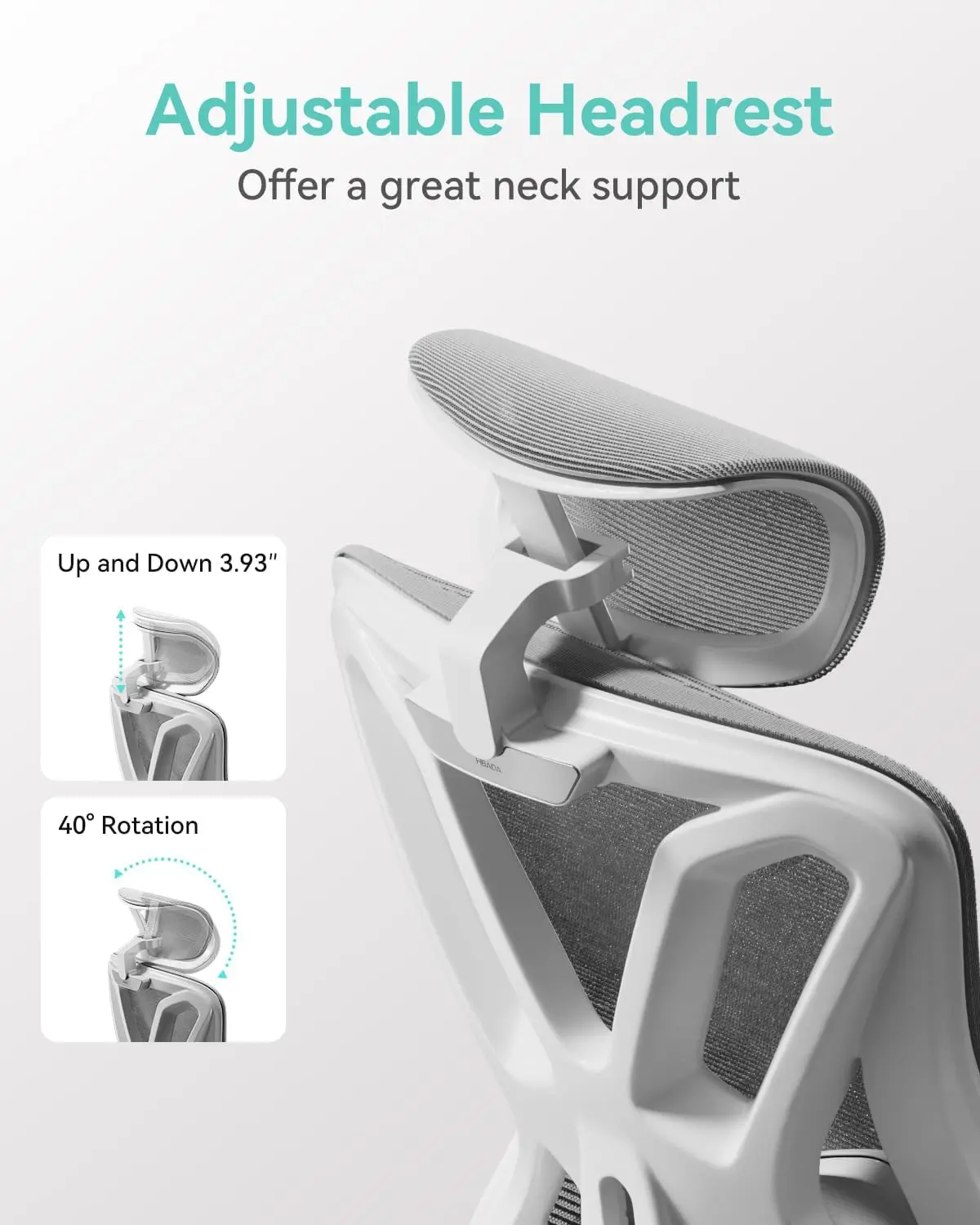 Hbada P5 Ergonomic Office Chair, Desk Chair with Adjustable Lumbar Support and Height, Comfortable Mesh Computer Chair with Footrest 2D Headrest, Swivel Tilt Function White view 4