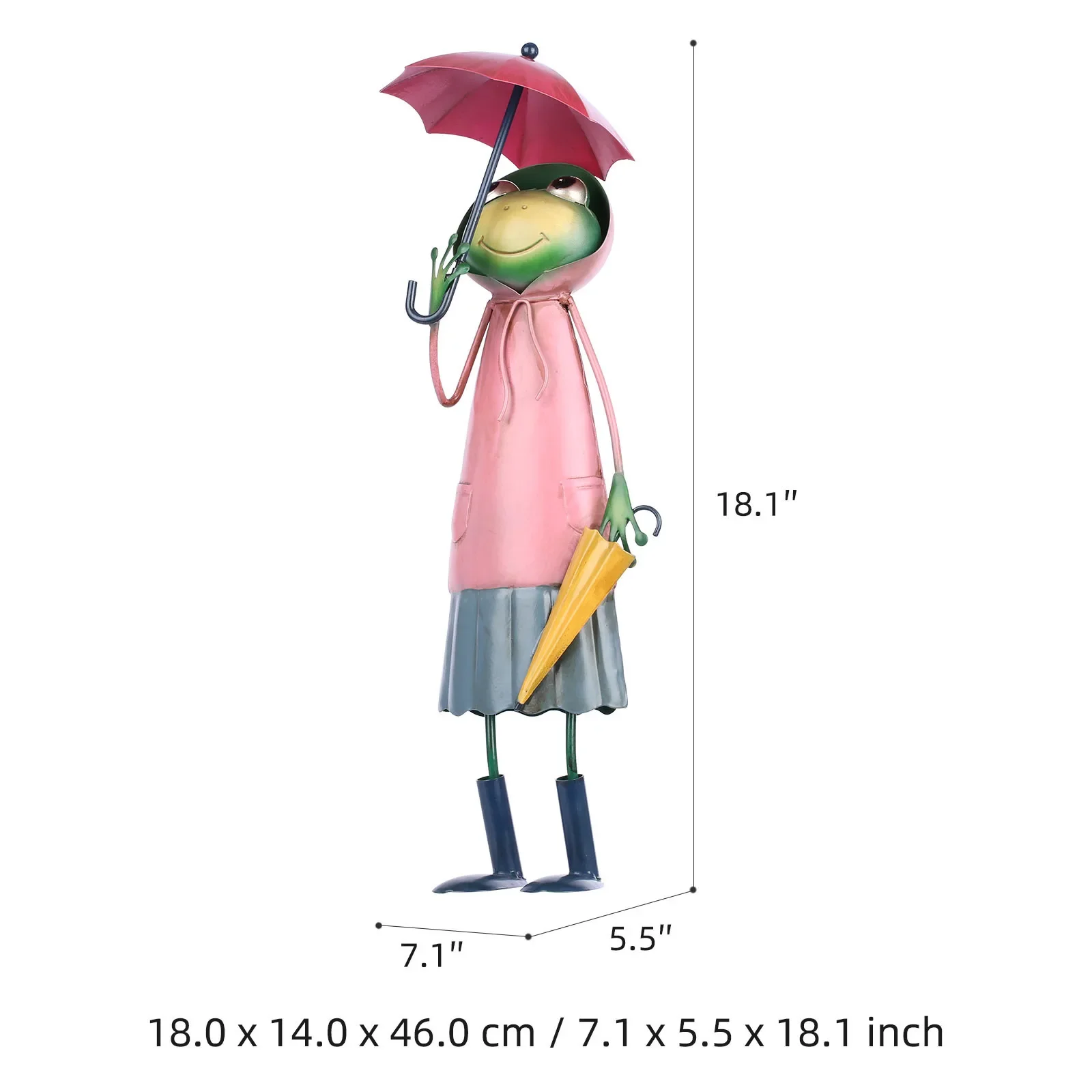 Cartoon Frog in Raincoat Statue Outdoor Garden Decoration Iron Frog Figurine with Umbrella Fun Yard Sculpture for Patio Decor