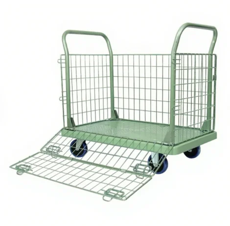 

Warehouse Logistics Material Handling and Cargo Transport Operations Industrial Wire Mesh Enclosed Hand Trolley
