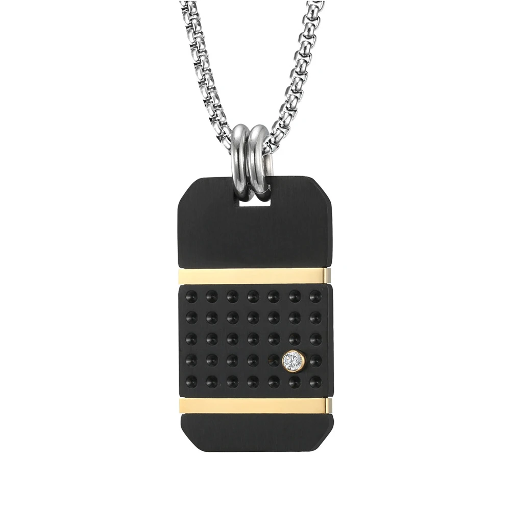 Punk Titanium Steel Dog Tag Pendant Charm Link Chain Necklace for Men Black Gold Color Hip Hop Steel Necklace