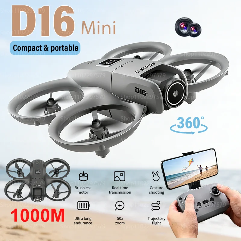 D16 Mini RC Drone Dual Camers HD With 1080P Wide Angle Bushless Motor Professional Aerial FAV UAV WIFI FPV Dron Outdoor Toy Gift