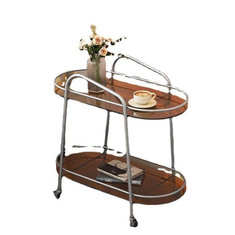 

Nordic trolley glass small coffee table, creative wheeled living room rack by the sofa