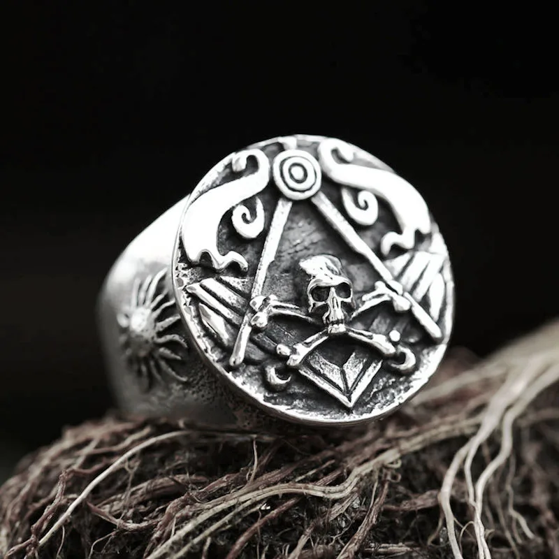 Vintage Masonic Skull Ring Stainless Steel Jewelry Large Sun Compass Mason Biker Men Rings Gift Creative Dropshipping Wholesale