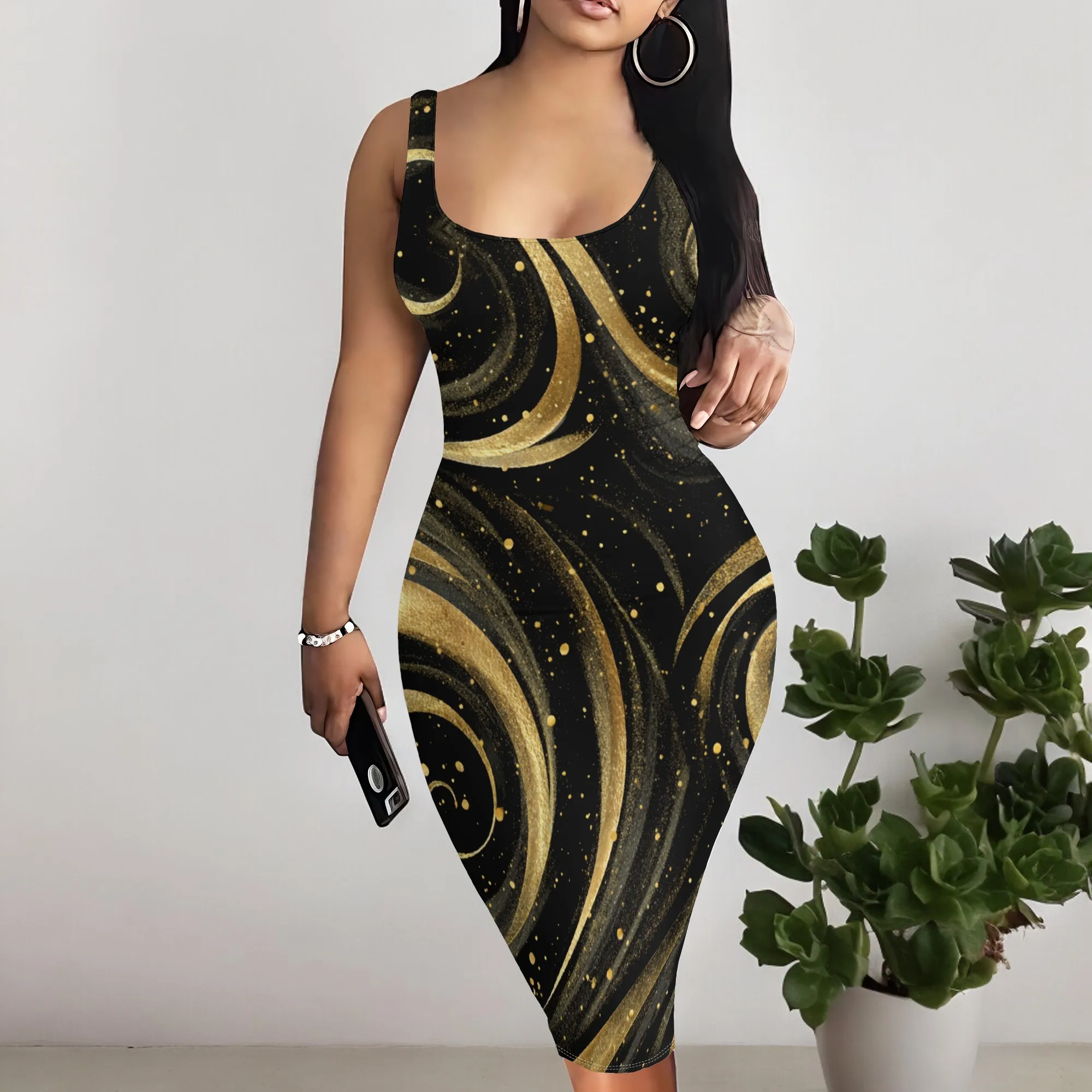 

Women's Sparkle Bodycon Dress Gold Glitter Abstract Pattern S-3XL Cocktail Party Elegant Mini Dress