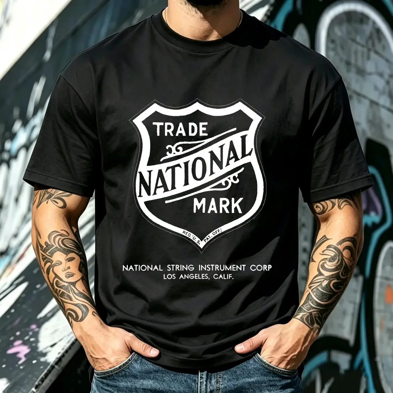 washed T Shirt Vintage 1929 National Guitar Shield Classic Shir Baseball cap Snapback Caps Knitted Hat vintage Washed Versatile